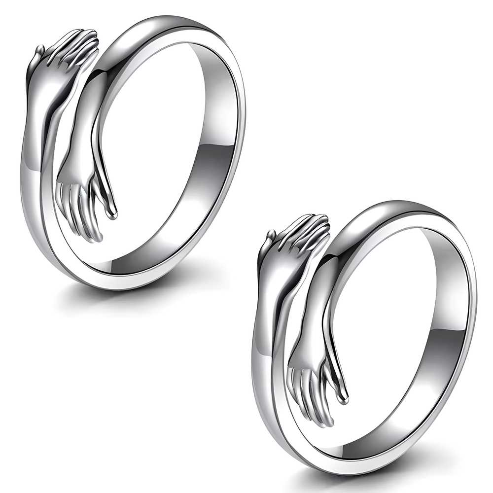 Plated Hug Rings – Perfect for Couples & Friendship- Pack of 2 Silver