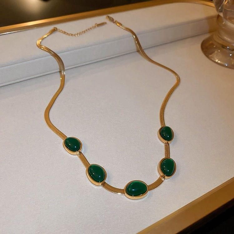 Oval Green Crystal Pendant Necklace Set With Bracelet - Cart Cosmic